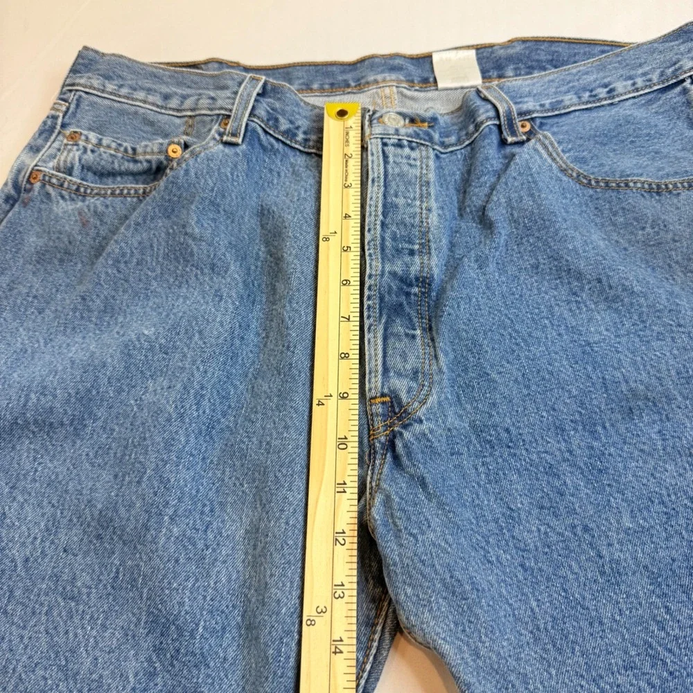 Levis 501 Mens Blue Denim Cut Off Shorts Button Fly Raw Hem Size 42 Medium Wash